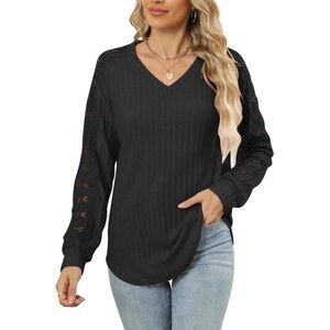 NWOT • Black V-Neck Crochet Sleeve Women's Top